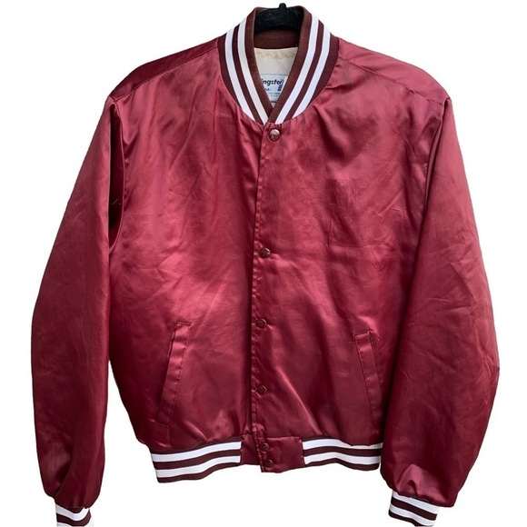 Vintage Satin Bomber Swingster Size Medium Stripes Made in USA Maroon White - Picture 1 of 8
